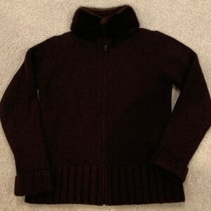 Saks 5th Avenue beautiful cashmere mink collar zip up sweater